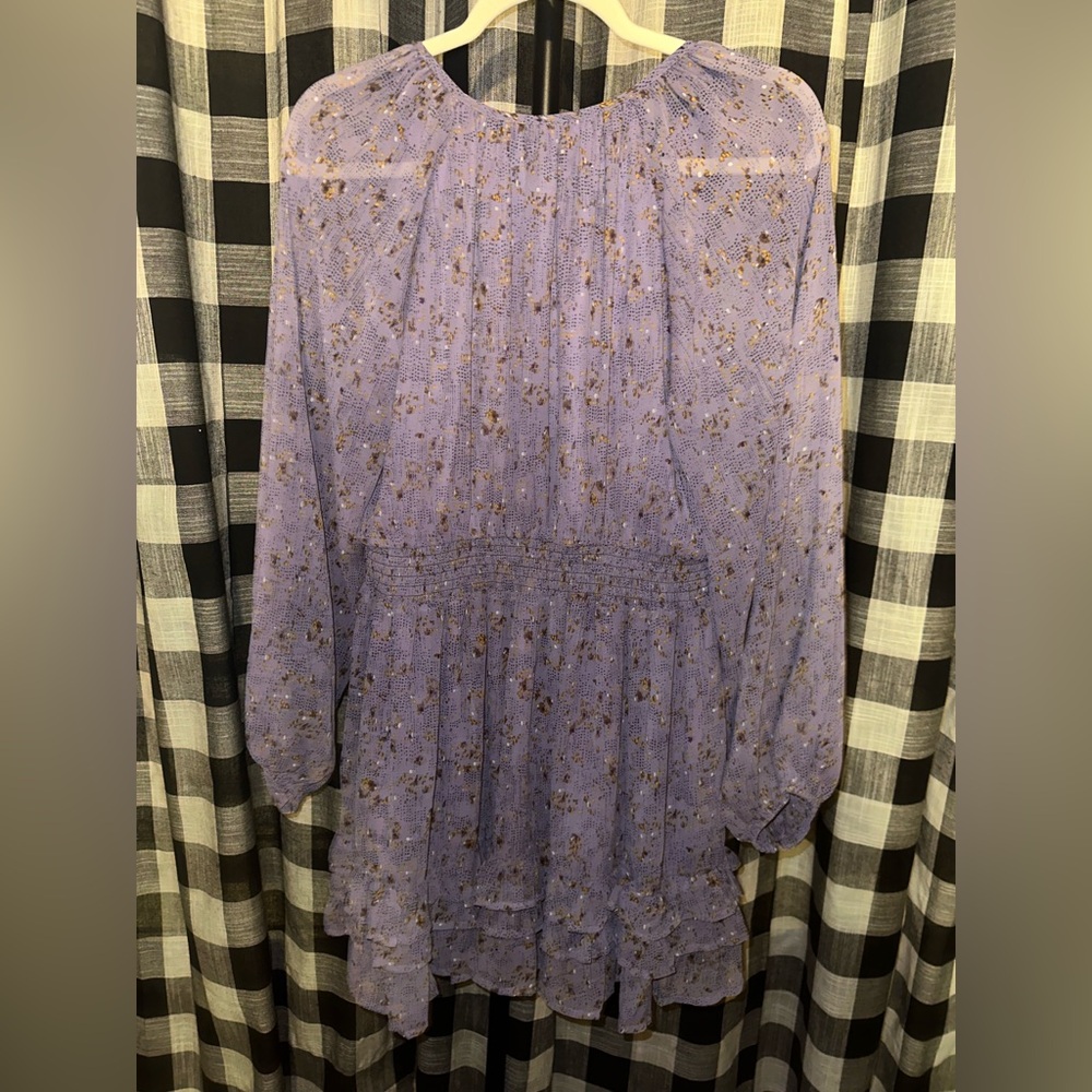 Entro Size Medium Floral Ruffle Long Sleeve Purple Dress - Picture 7 of 12